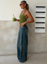Paltrow Mid Rise Wide Leg Cargo Jeans Mid Blue Wash