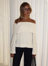 Margarete Off Shoulder Knit Sweater Cream