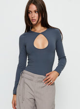 Make It Yours Cut Out Long Sleeve Bodysuit Slate