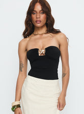 Jadea Strapless Hardware Detail Bodysuit Black