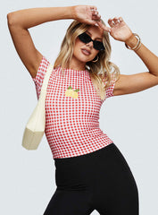 Marcello Graphic Top Red Check