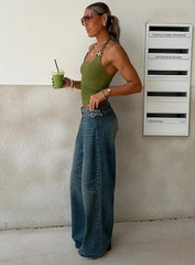 Paltrow Mid Rise Wide Leg Cargo Jeans Mid Blue Wash