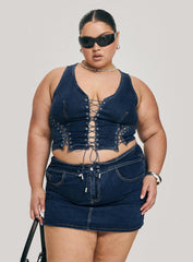 Popular Low Rise Mini Skirt Mid Blue Wash Curve
