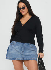 Fossils Denim Mini Skirt Blue Curve