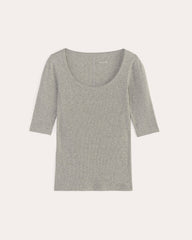 The Luxe Rib Scoop-Neck Tee | Heathered Grey