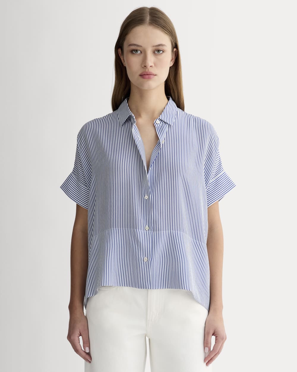 The Boxy Shirt in Washable Silk | Blue / White