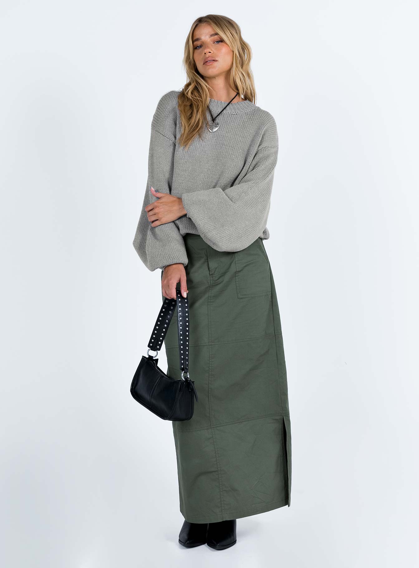 Harmony Balloon Sleeve Knit Sweater Grey