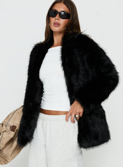 Super Trouper Faux Fur Jacket Black