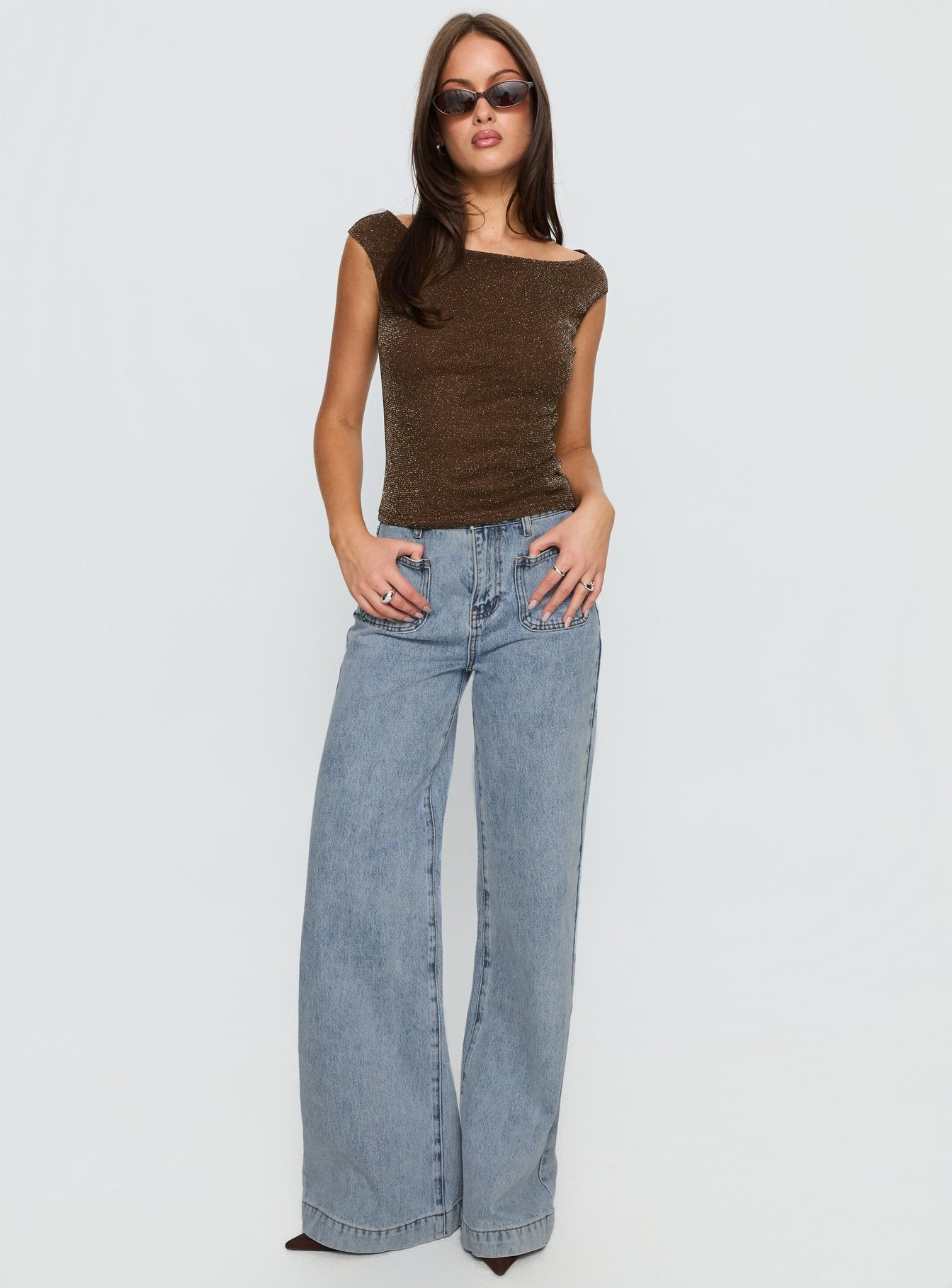 Cheirosa Off Shoulder Top Brown Shimmer