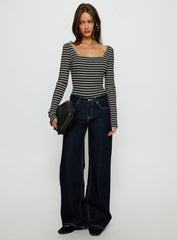 Donica Square Neck Long Sleeve Bodysuit Grey Stripe