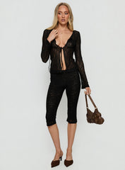 Open Your Heart Tie Detail Long Sleeve Top Black