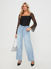 Liva Sheer Sleeve Bodysuit Black