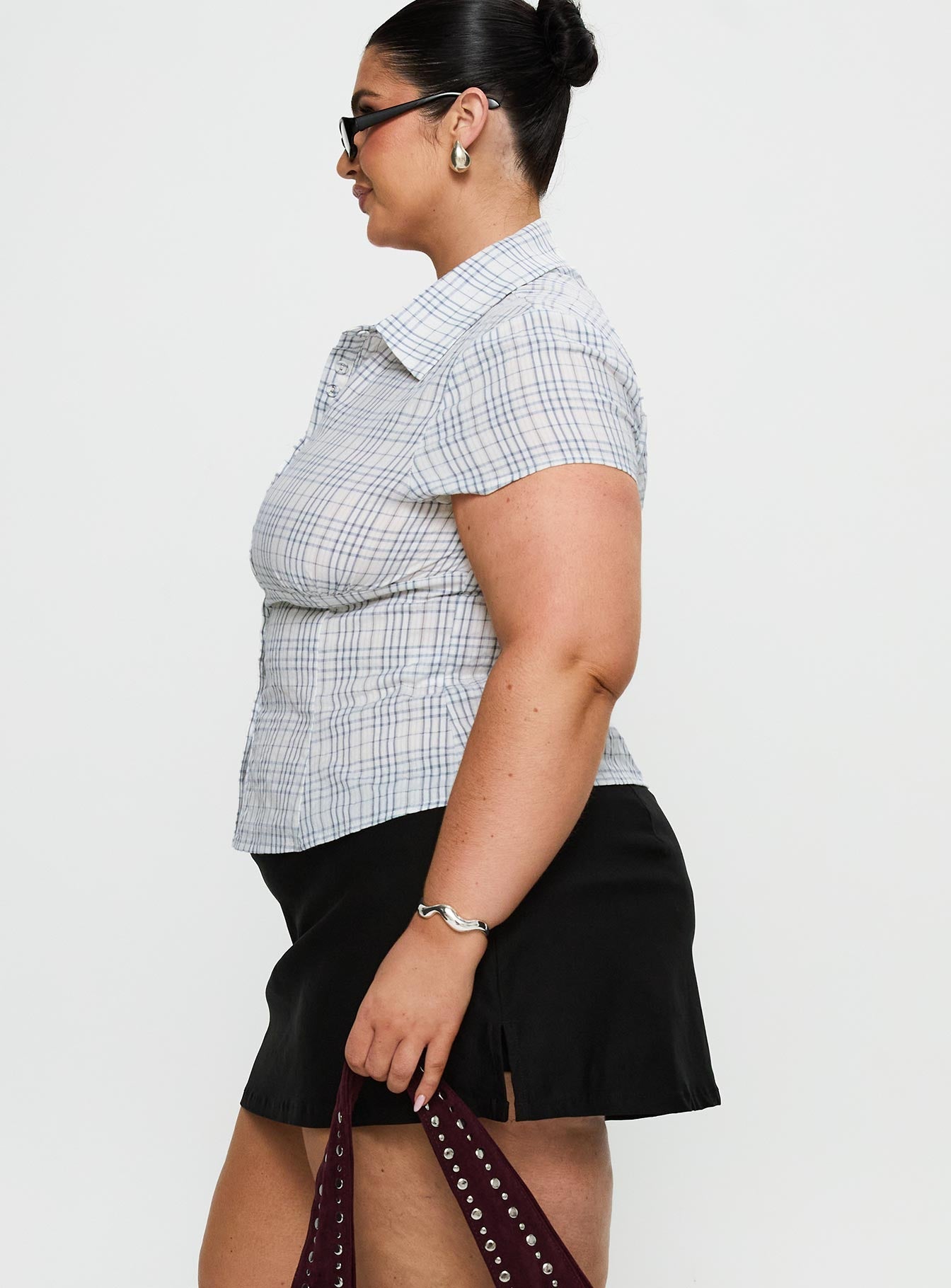Cottesloe Blouse Top Blue Check Curve