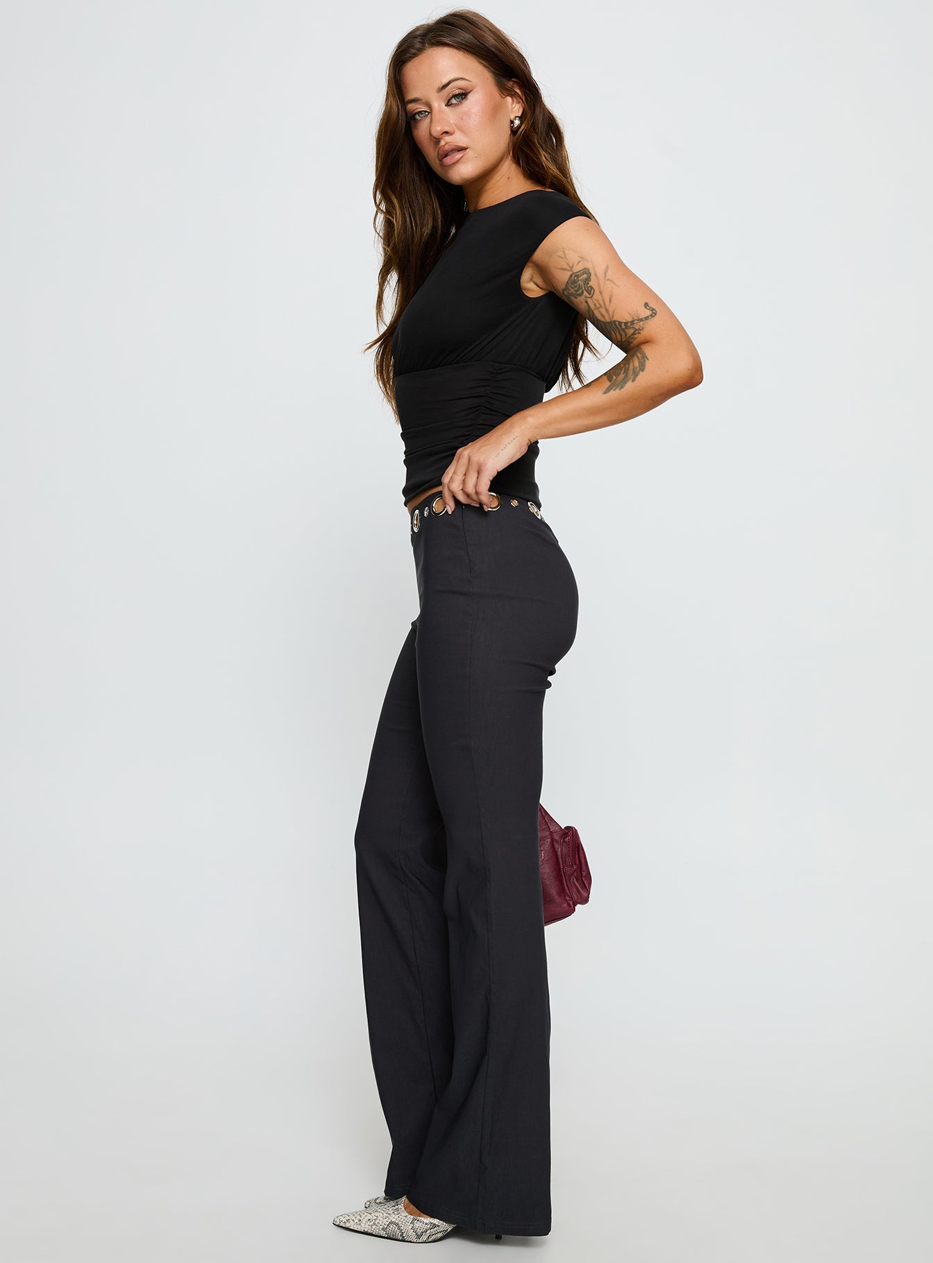 True Grit Eyelet Flare Pants Grey