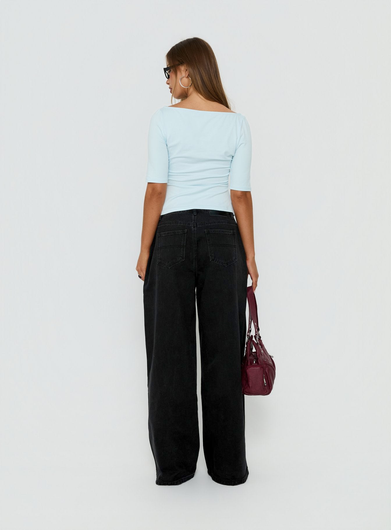 Naylor Mid Rise Wide Leg Jeans Washed Black Tall