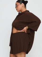 Peni Drawstring Linen Shorts Chocolate Curve
