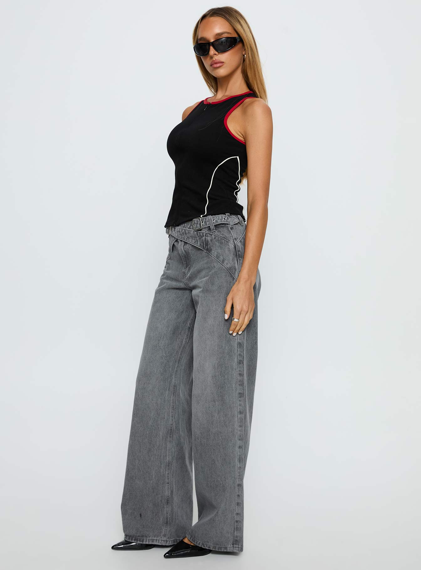 Mckinley Mid Rise Wide Leg Jeans Washed Grey