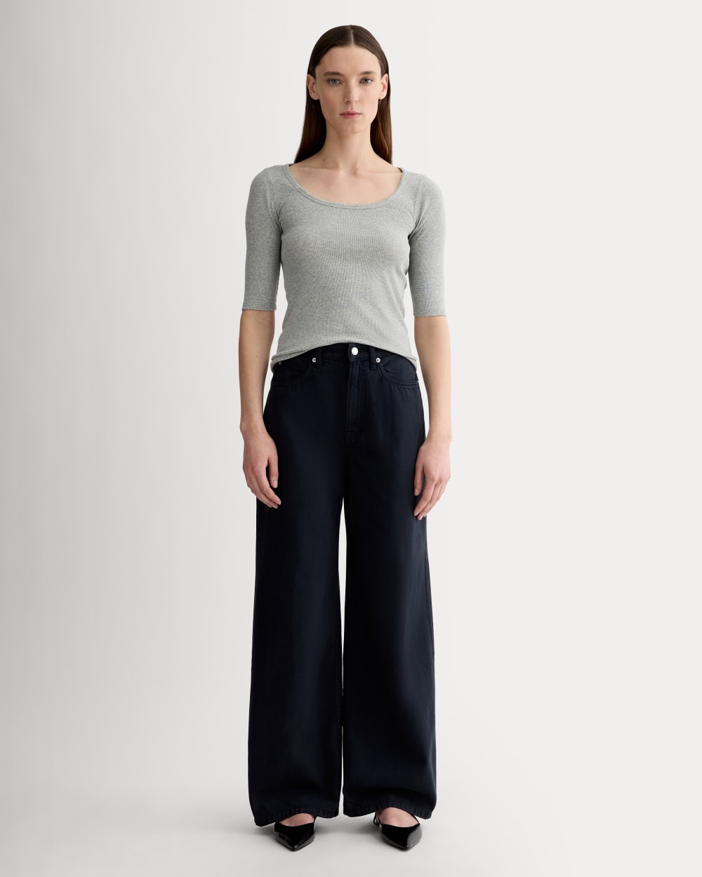 The Luxe Rib Scoop-Neck Tee | Heathered Grey