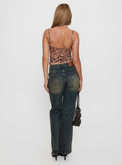 Inverness Pinched Detail Mid Rise Wide Leg Jeans Tea