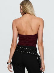 Eye Candy Ruched Bodysuit Burgundy