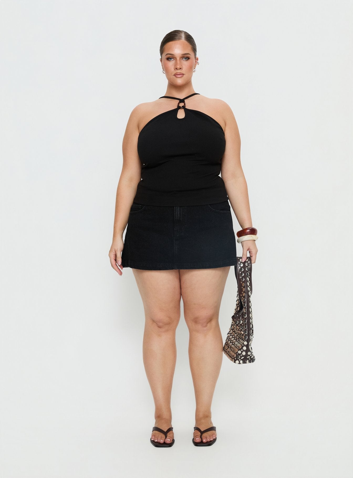 Teyla Ring Detail Top Black Curve
