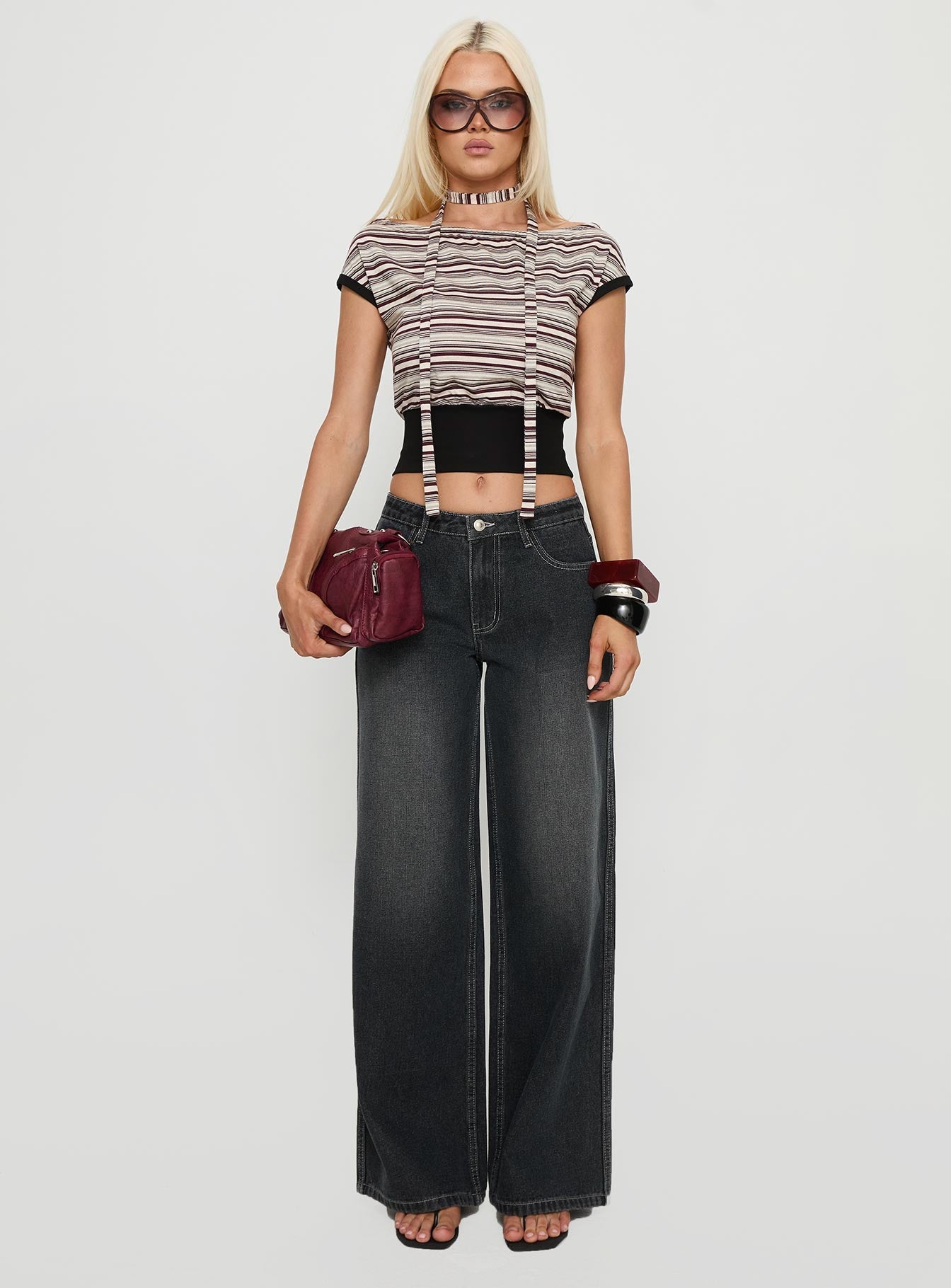 Ramos Low Rise Wide Leg Jeans Dark Grey Wash