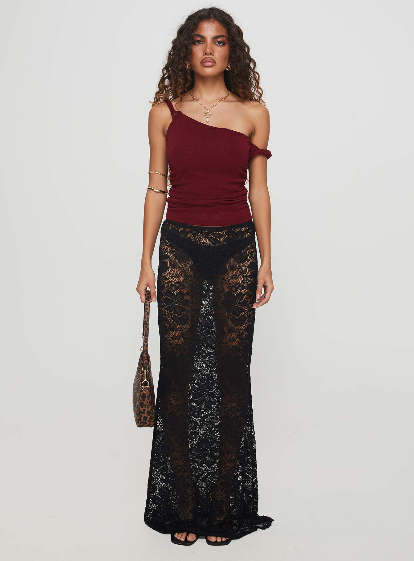 Messenger One Shoulder Top Burgundy