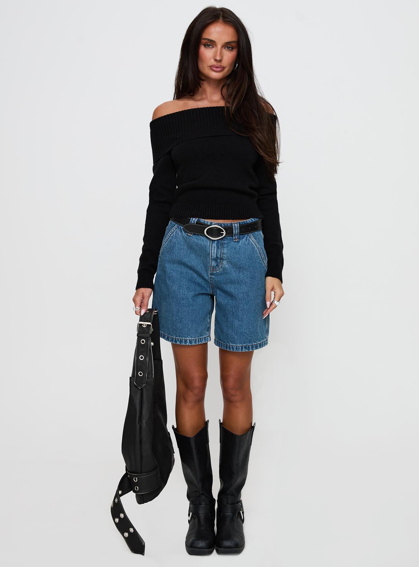 One For Me Off The Shoulder Long Sleeve Sweater Black