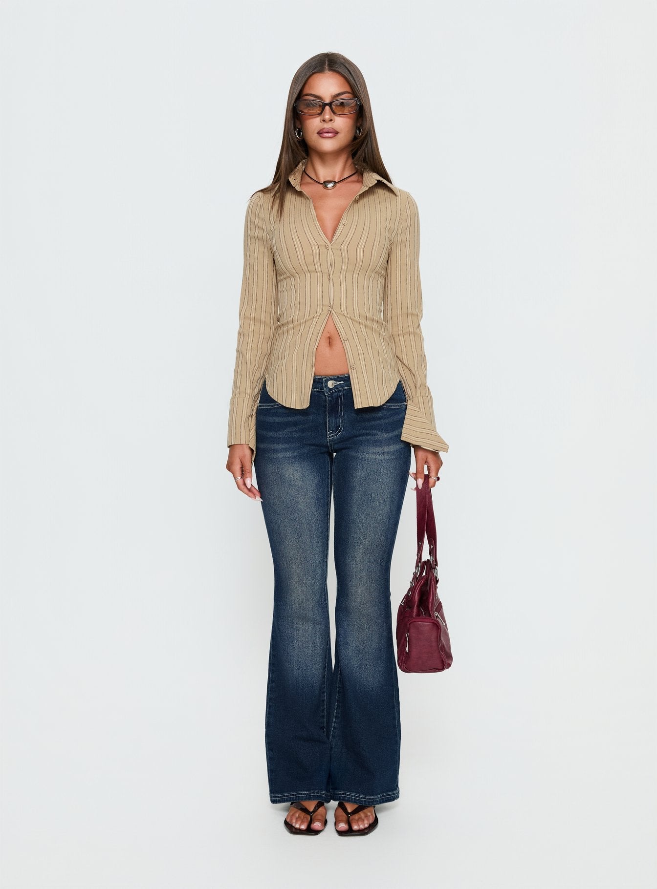 Madlin Long Sleeve Top Brown Stripe