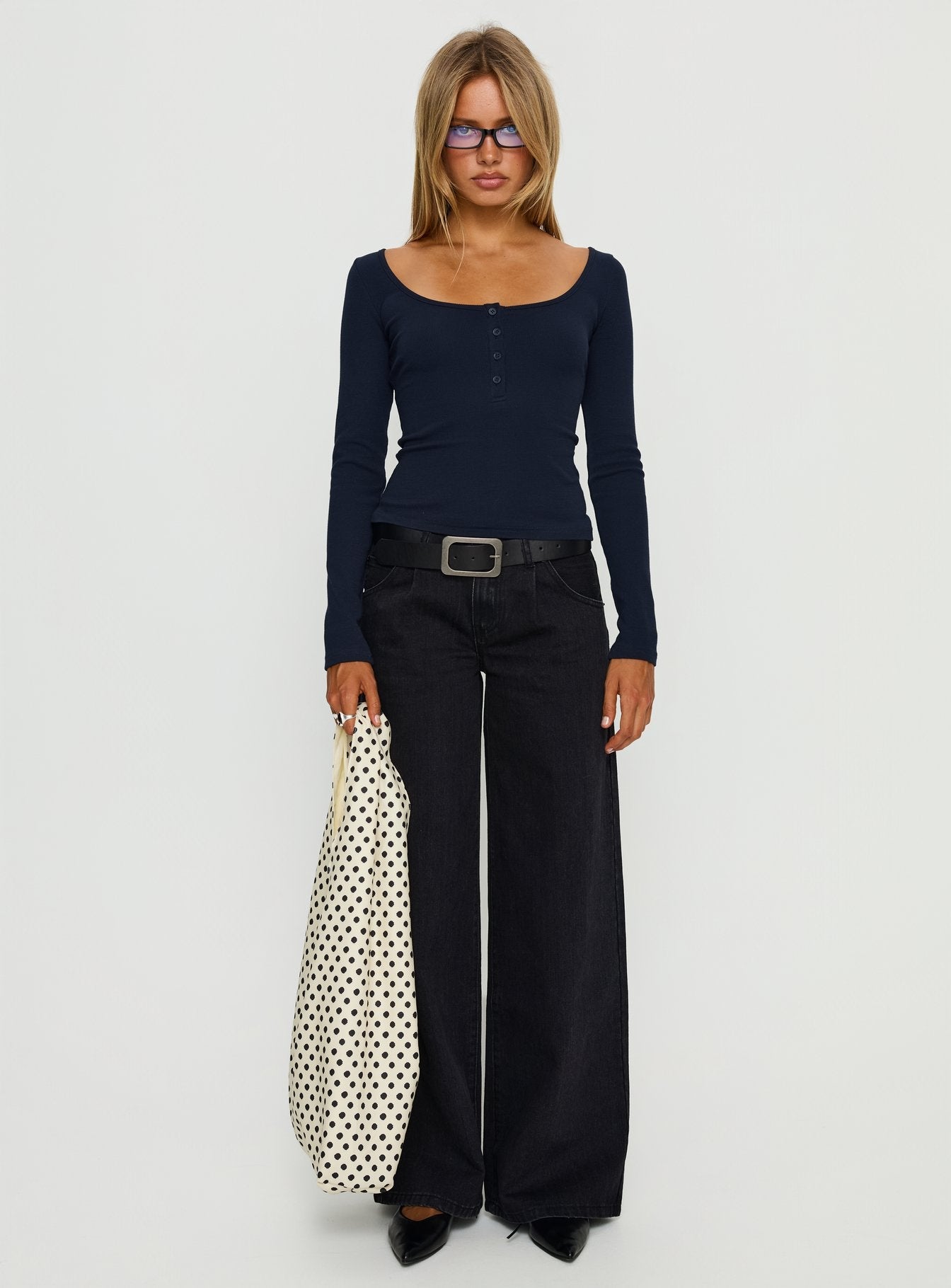 Keslie Long Sleeve Henley Top Navy