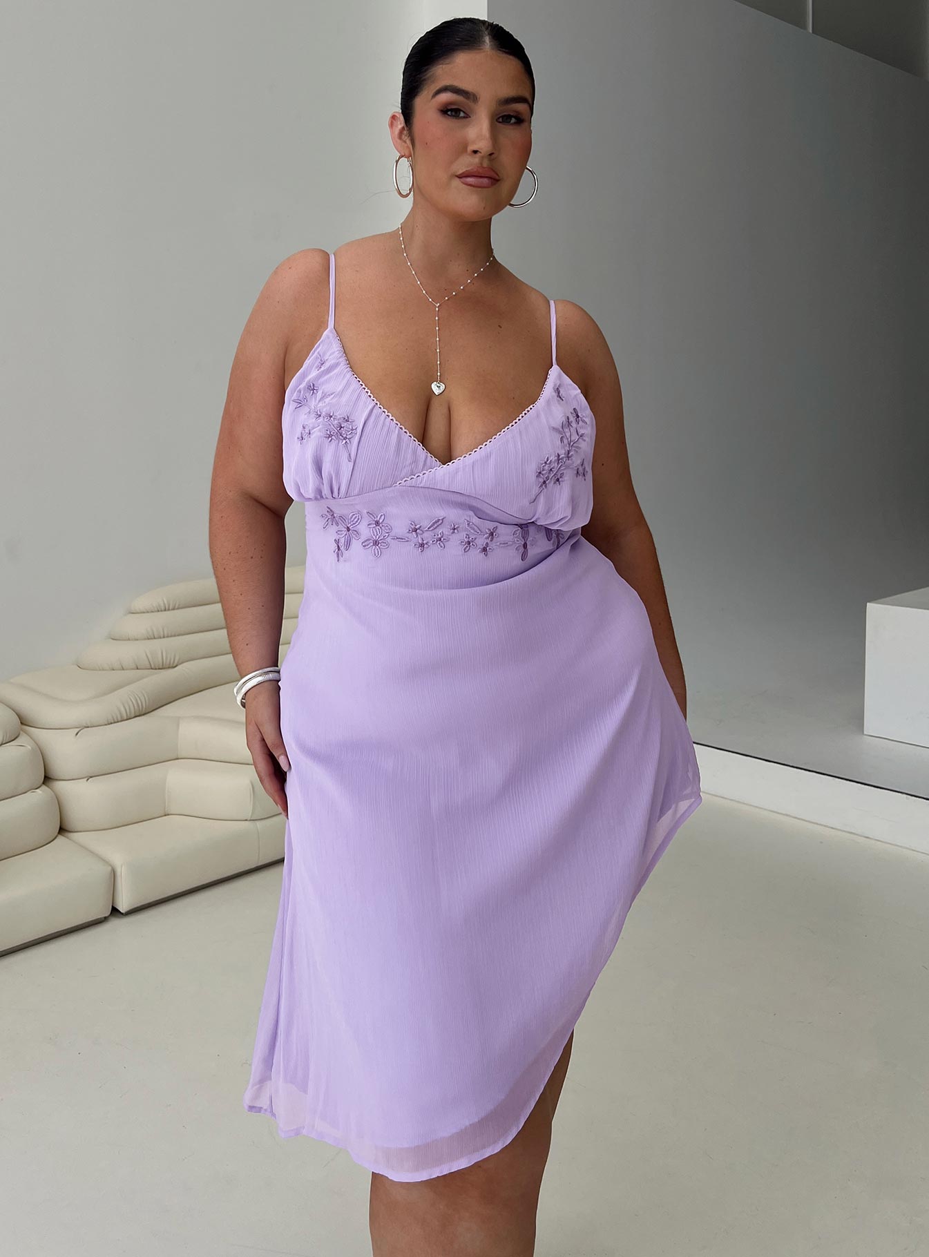 Secret Gardens Asymmetrical Midi Dress Purple Curve