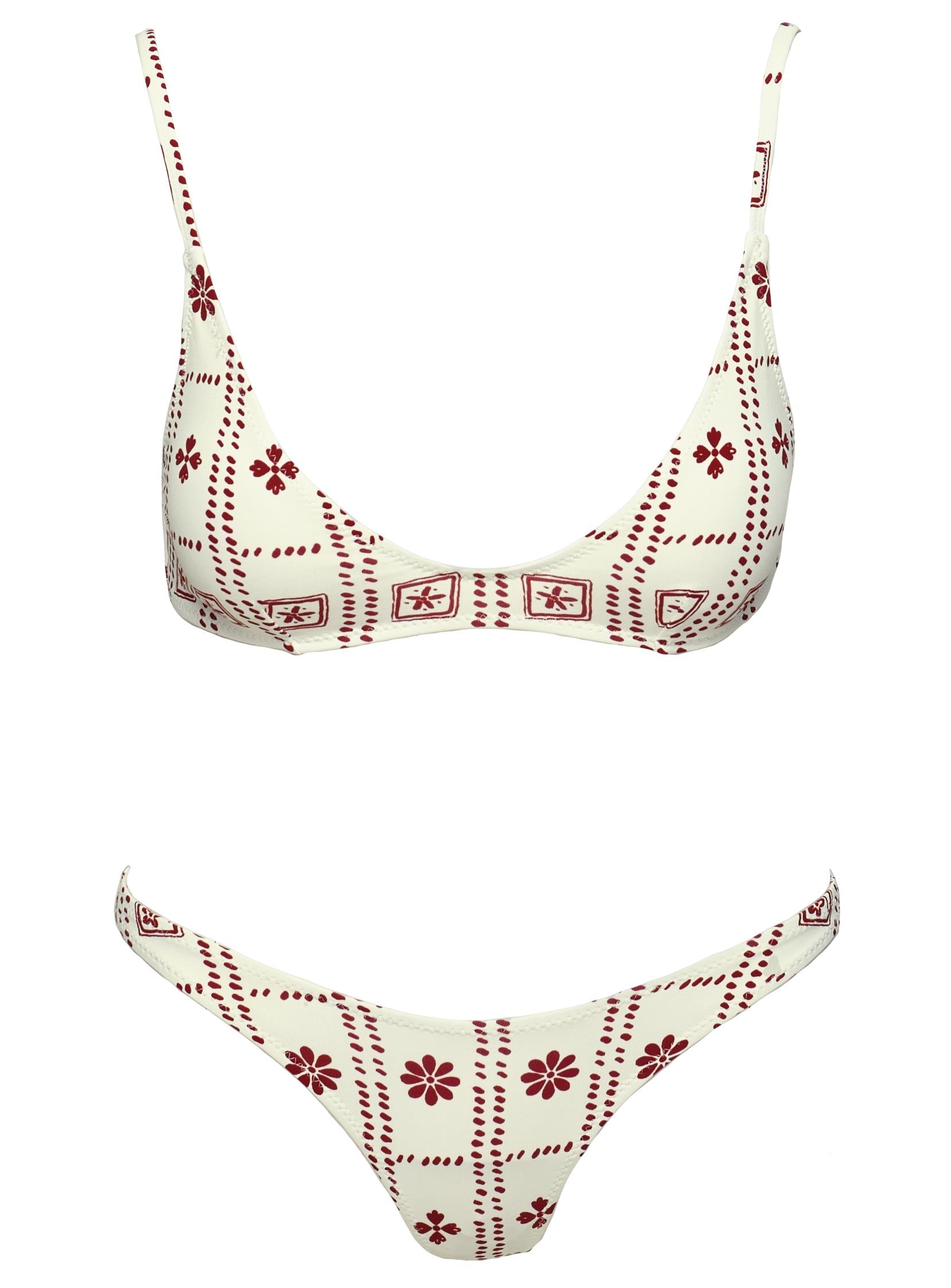 Love Letters High Cut Cheeky Bikini Bottoms White / Red